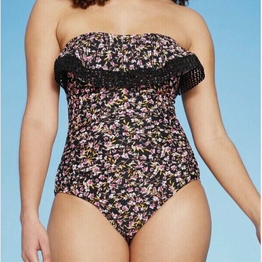 NWT Kona Sol Crochet Bandeau Floral One Piece Swimsuit Size Small NEW WITH TAGS